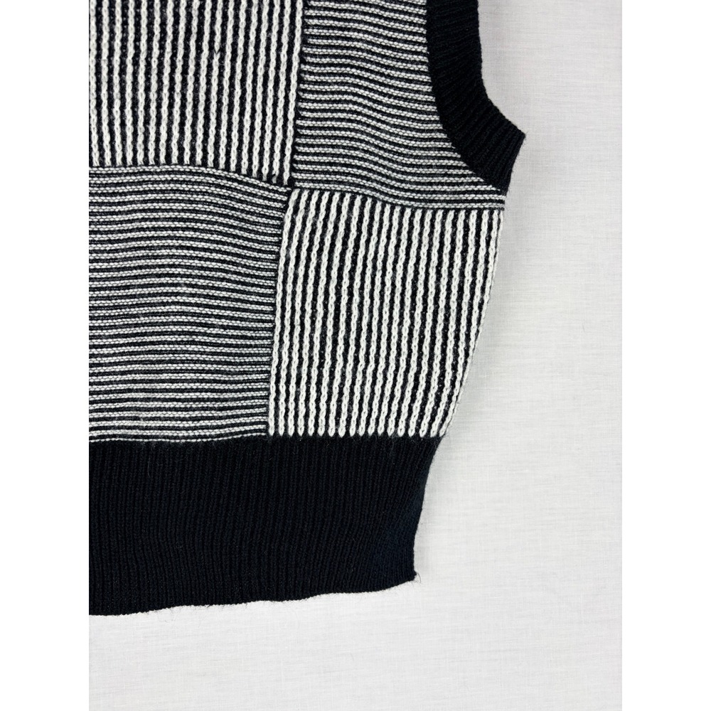 SHEIN Black White Geometric Patchwork Knit Sweater Vest V-Neck Striped Small - Picture 9 of 14